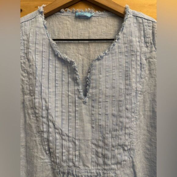 J McLaughlin Size Medium Maryann Linen Pintuck Blue Gingham Sleeveless Dress - Picture 4 of 13